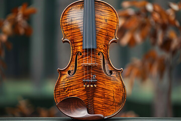 Showcase of antique violins, vintage musical instruments in a row. Production of antique string...