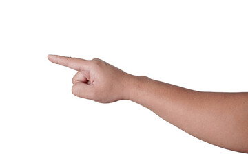 Male pointing finger hand gesture, cut out isolated