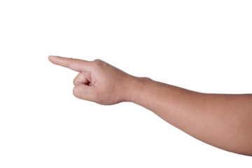 Male pointing finger hand gesture, cut out isolated