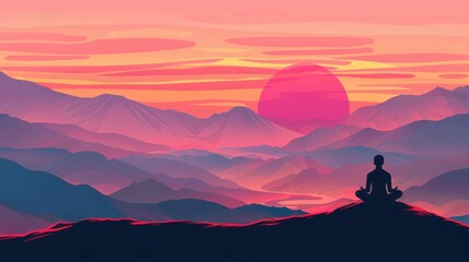 Serene Meditation at Sunset on Hilltop