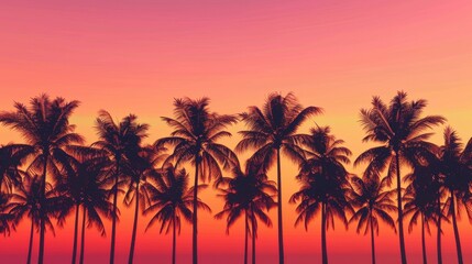 Silhouette of Palm Trees Against Tropical Sunset