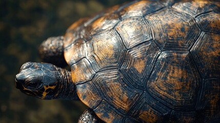 Naklejka premium A clear close-up image of a turtle's head and neck, with an out-of-focus background