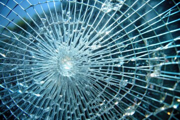 Close-up of a shattered glass surface.