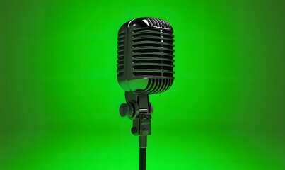 Fototapeta premium a retro microphone, green background, Generative AI 