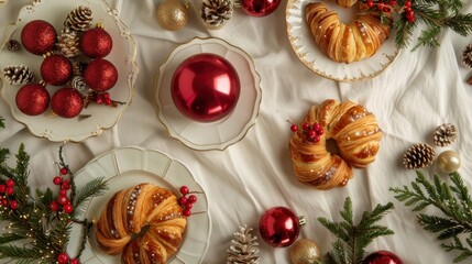 Festive Christmas Breakfast Scene from Above