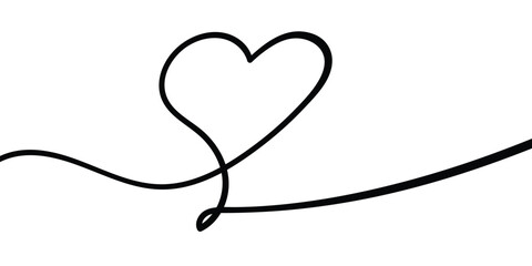 Fototapeta premium Valentines continuous line heart shape on white background. Vector illustration