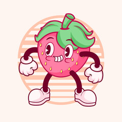 SMILE STRAWBERRY FRUIT VINTAGE MASCOT CHARACTER AND ILLUSTRATION