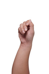 Hand of a person giving empty virtual card gesture, cut out isolated