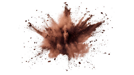 Brown powder explosion creating dynamic cloud effect on transparent background, perfect for creative projects and advertising