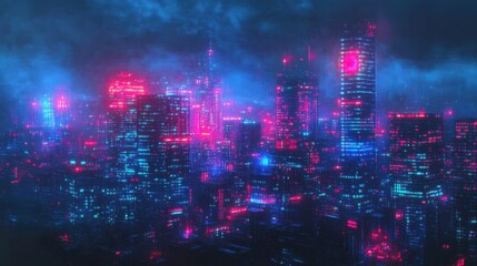 Cyberpunk Cityscape with Neon Lights at Night