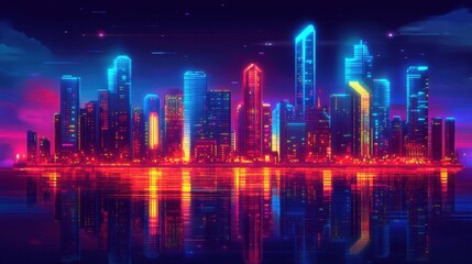 Neon Cityscape with Cyberpunk Aesthetic