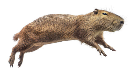 Capybara jumping on isolated white background
