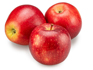 Three ripe red apples on white background. File contains clipping path.