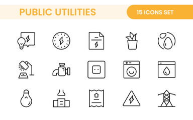 Public utilities linear signed icon collection. Signed thin line icons collection. Set of public utilities simple outline icons.