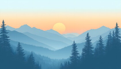 Obraz premium An illustration of a mountainous landscape on a misty day