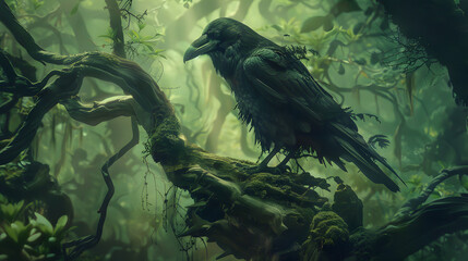 Fototapeta premium Beautiful but dangerous crow with a long beak.