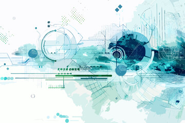 Abstract technology background with geometric shapes and digital patterns representing transformation and innovation