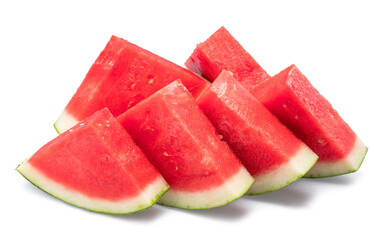 Watermelon triangle slices without seeds isolated on white background. Clipping path.