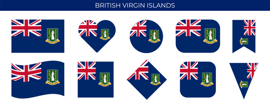 British Virgin Islands flag set. National flag in various shapes. Vector illustration isolated on white background