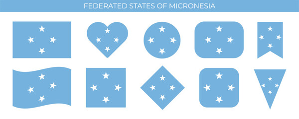 Federated States of Micronesia flag set. National flag in various shapes. Vector illustration isolated on white background