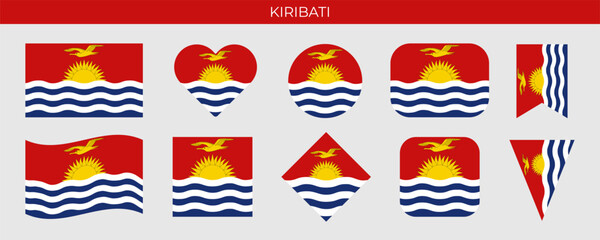 Kiribati flag set. National flag in various shapes. Vector illustration isolated on white background