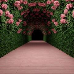 Fototapeta premium Serene Floral Tunnel with Pink Blooms and Green Foliage