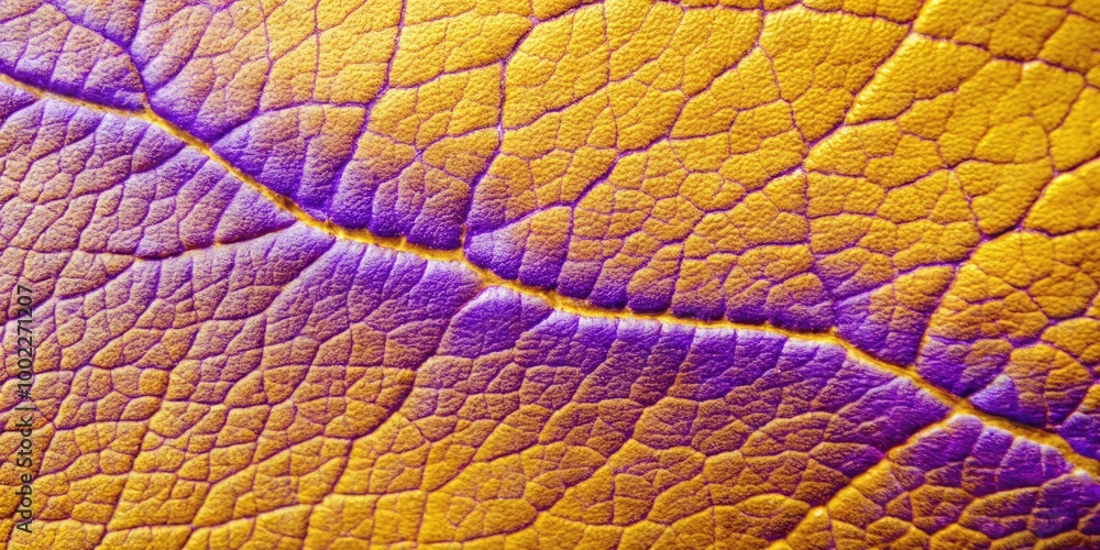 Wall mural Close-up of a yellow leaf with purple veins.