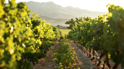 Fototapeta premium Scenic Vineyard Path Through Lush Grape Vines