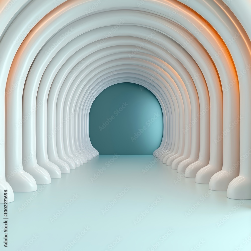 Poster modern tunnel with curved white architecture design