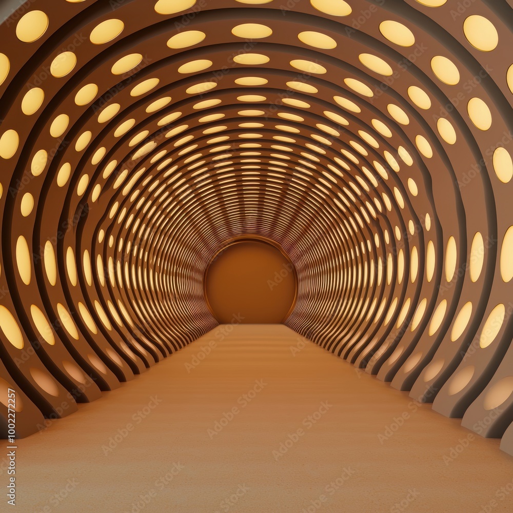 Poster futuristic tunnel with warm lighting and patterns