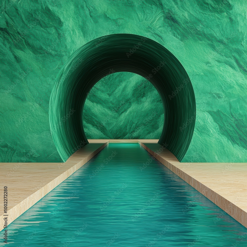 Poster abstract tunnel with water reflection in modern setting