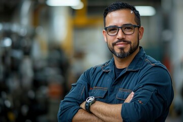 Obraz premium Portrait of a Confident Man in Workwear with Arms Crossed