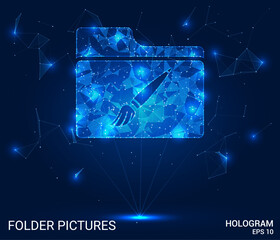 Hologram folder pictures. Folder pictures made of polygons, triangles, dots, and lines. Low-poly folder pictures structure of connections. Technology concept vector.
