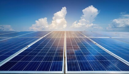 Solar panels generate power energy on blue sky at daytime 