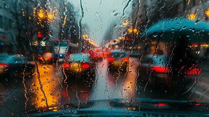 cars passing on a rainy street