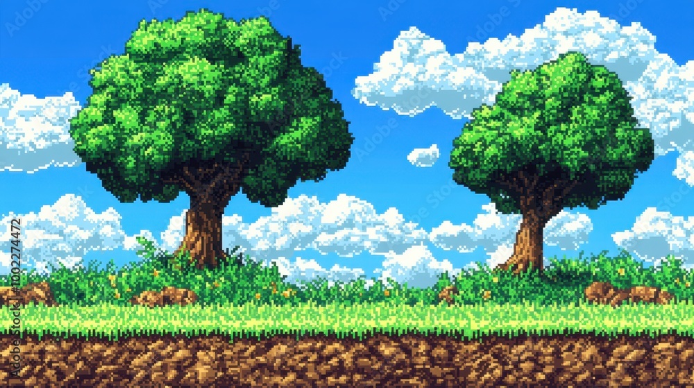 Poster minimalistic sky with clouds in pixelated art style