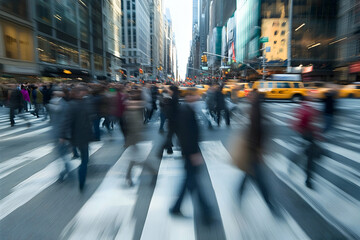 Blurred Motion of Pedestrians and Cars in a City Street - Photo