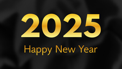 2025 Happy New Year on dark silk background