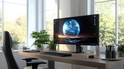 Fototapeta premium A modern home office with a minimalist desk