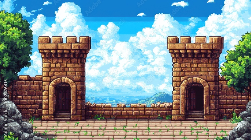 Poster simple castle courtyard in bit style with open view