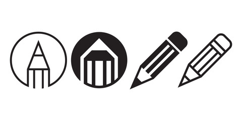 Creative pencil logo design variations set Illustration logo design