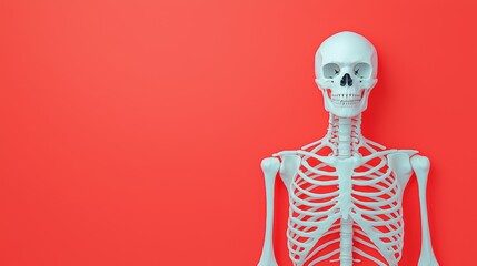 Human Skeleton on Vibrant Red Background