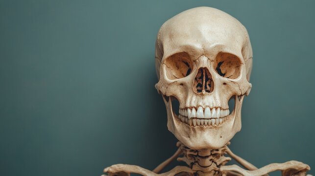 Human Skull Model Against Green Background