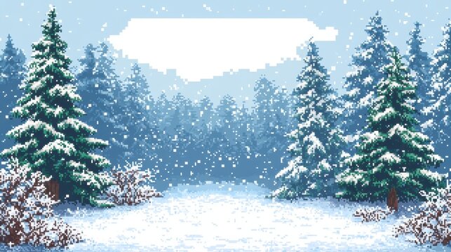 Simplified Snowy Forest Scene in Bit Style