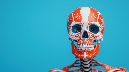 Colorful Skeleton Model Against Blue Background