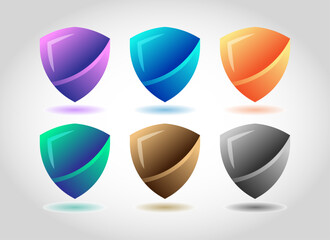 Shield Icon Set in different colors with gradient 3d style vector illustration design