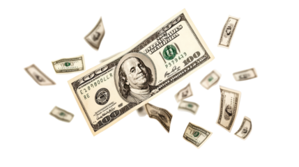 one hundred dollar bills on white background