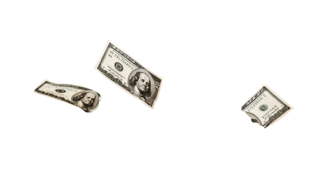 one hundred dollar bills on white background