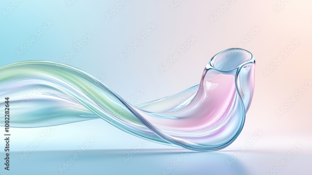 Poster 3d rendering of an abstract fluid iridescent holographic neon curved wave in motion with a colorful 