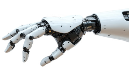 Gesturing robot hand on white background